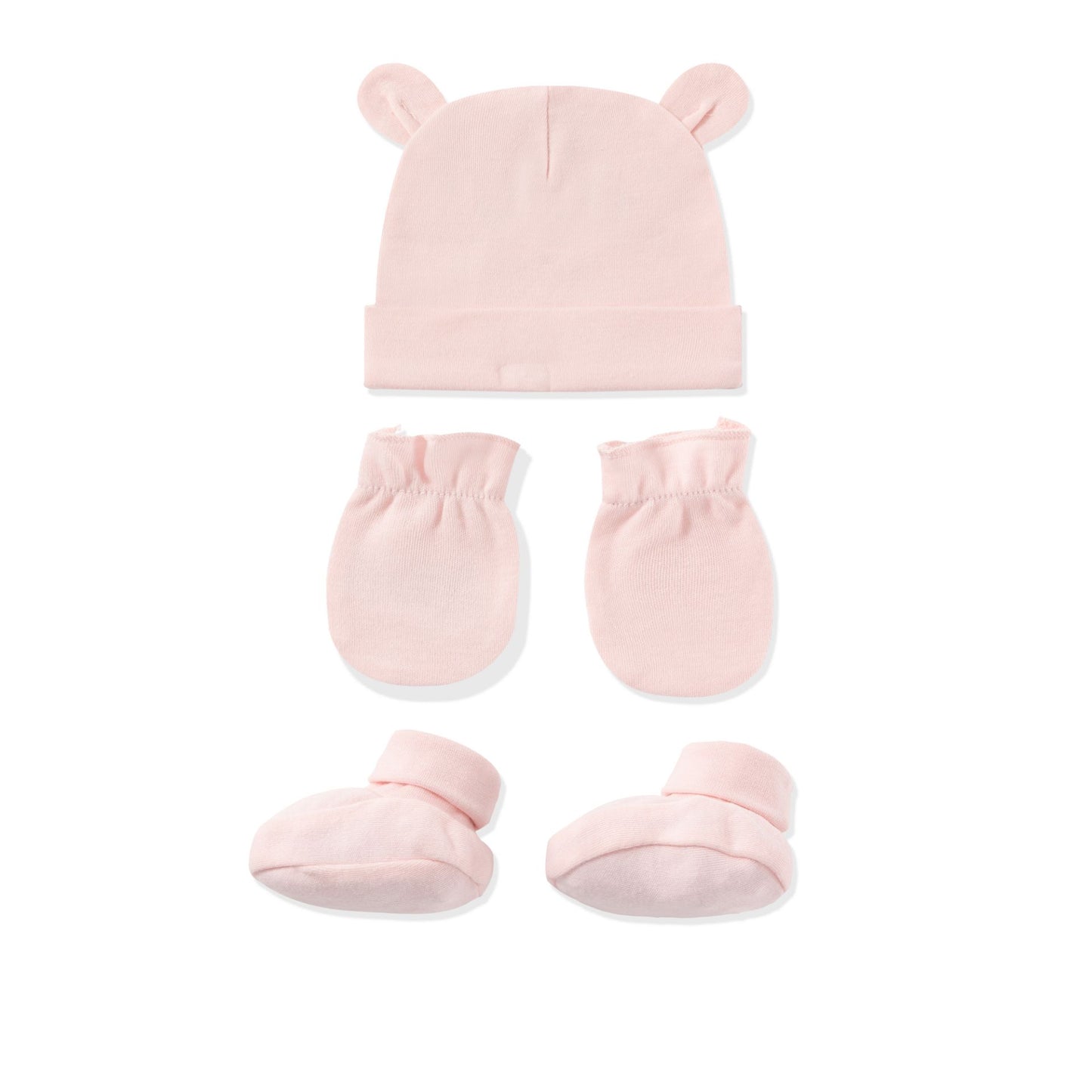 Set de tres piezas, gorro + manoplas + patucos, con dibujo de unicornio