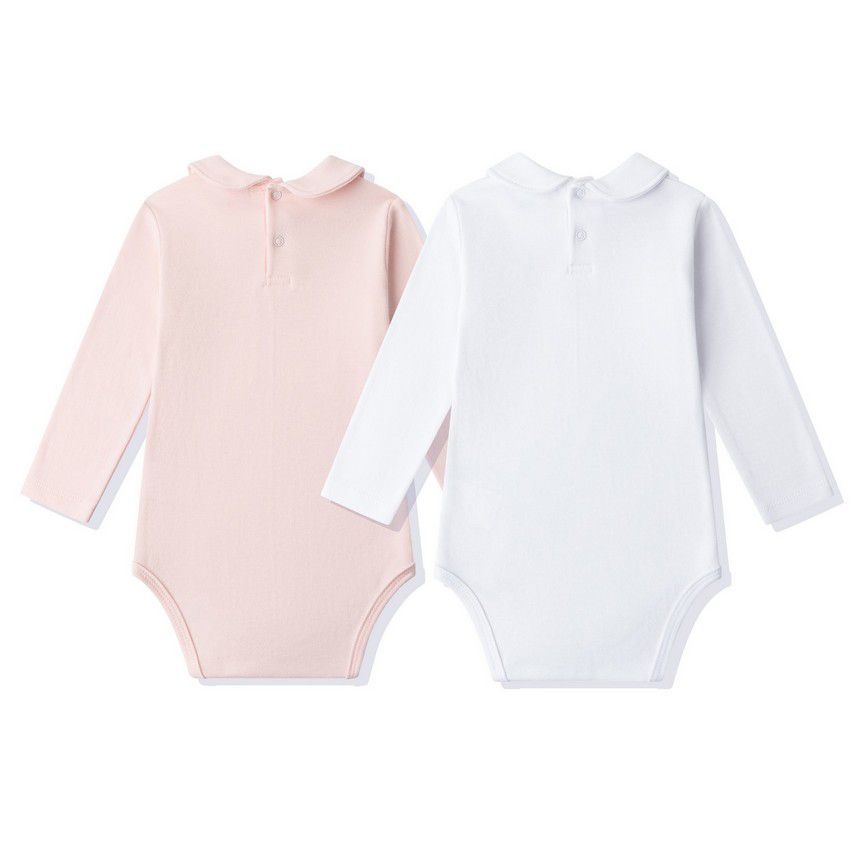Bodies de manga larga cuello bebe rosa y blanco pack de 2 unidades 100 % algodón