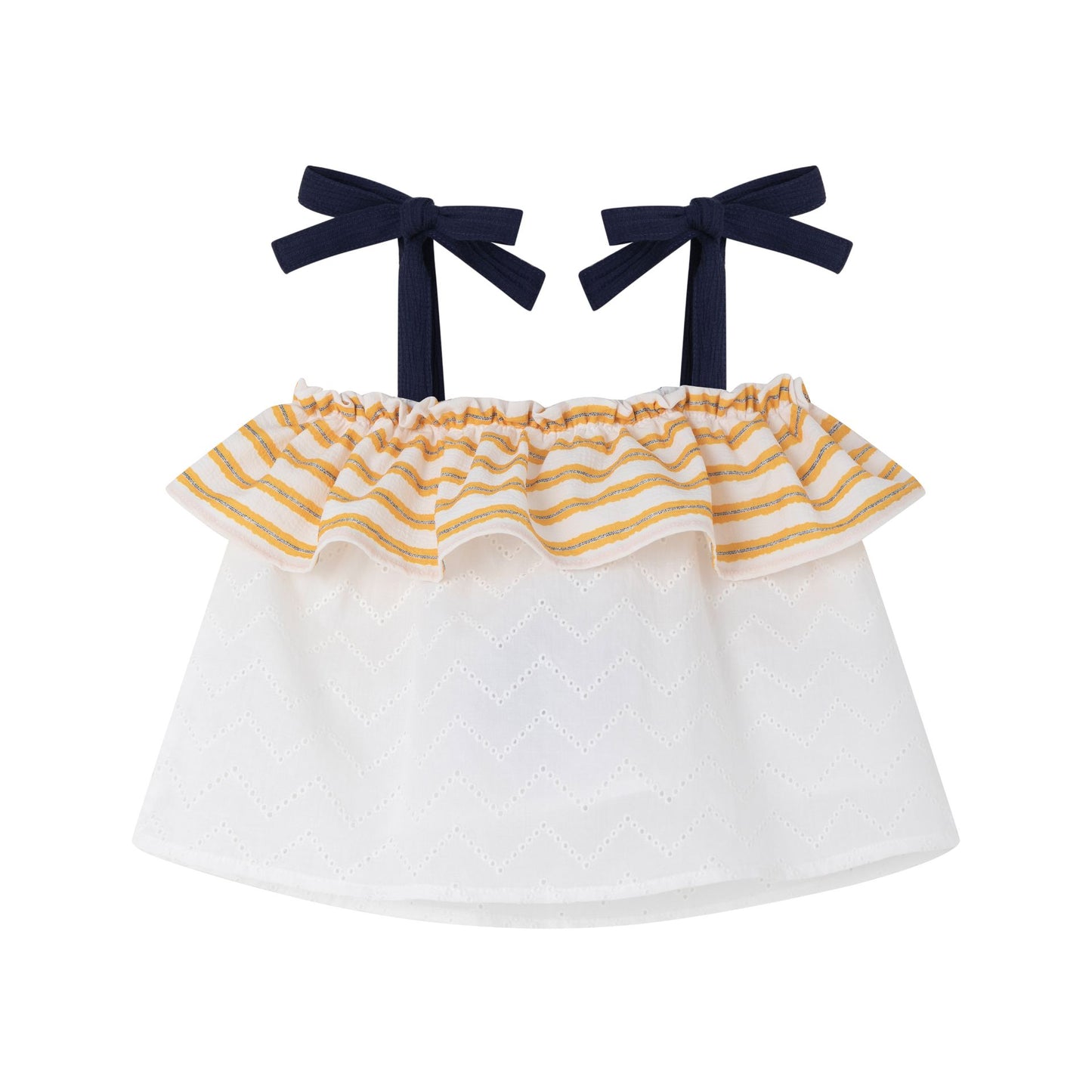 Blusa tirante de vestir de niña con volante del tejido rayas amarillas 3-10 años JGV93709