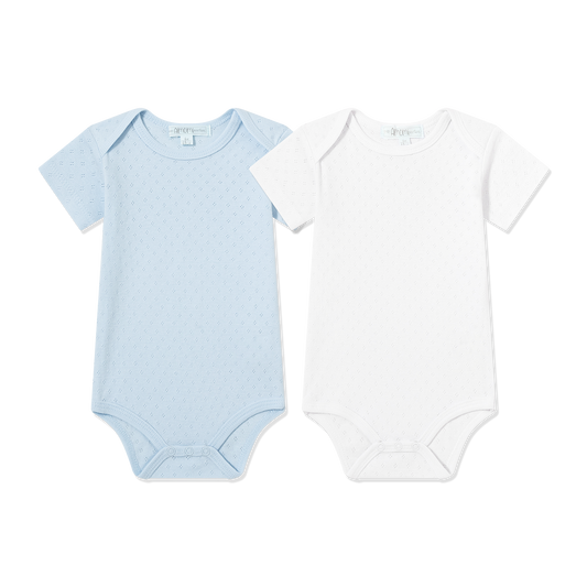Pack body calado manga corta blanco y celeste bodies 100% algodón