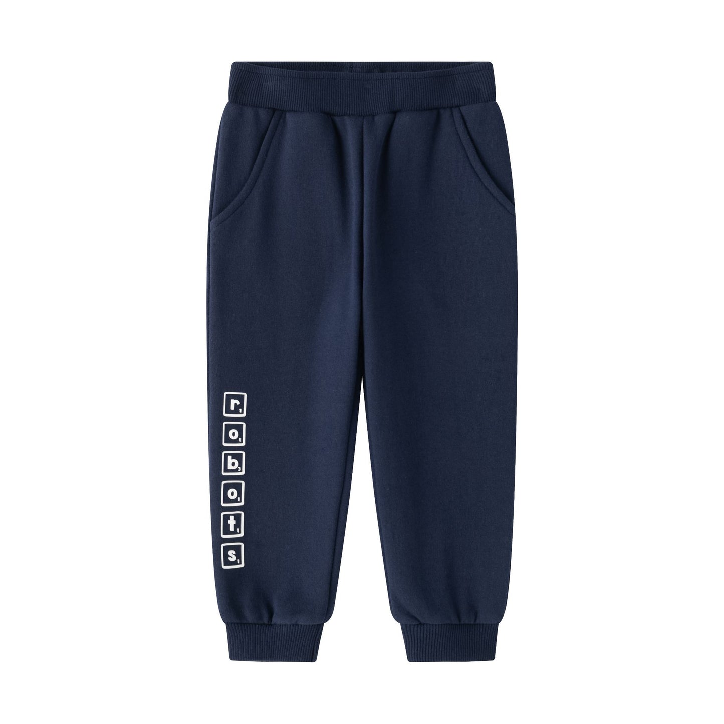 Pantalón deportivo bebe niño, de felpa perchada, con bolsillos laterales. Gráfico de texto en la pierna con estampado de alta densidad.