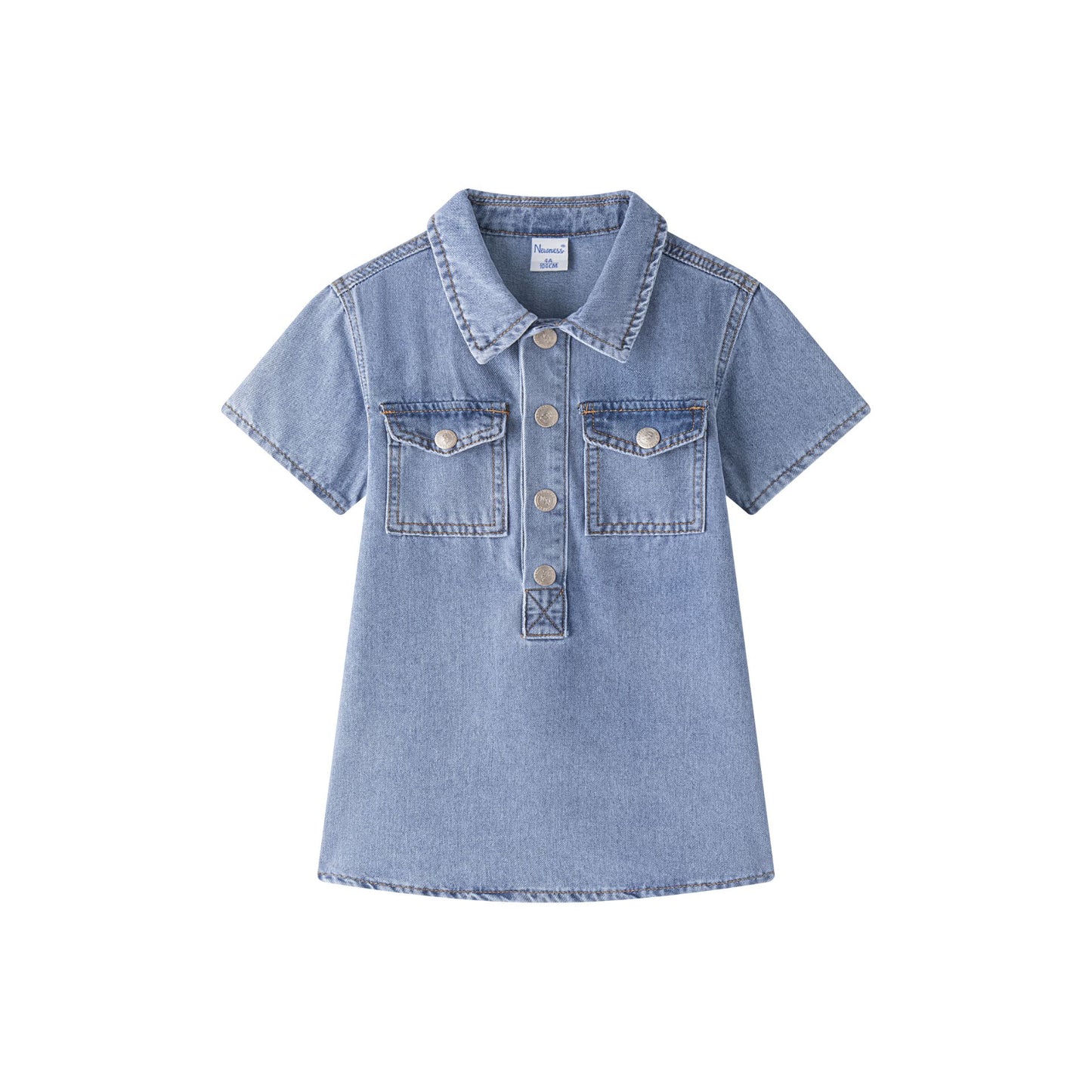 Vestido vaquero niña con dos bolsillos delanteros y cuello volante 3-9 años