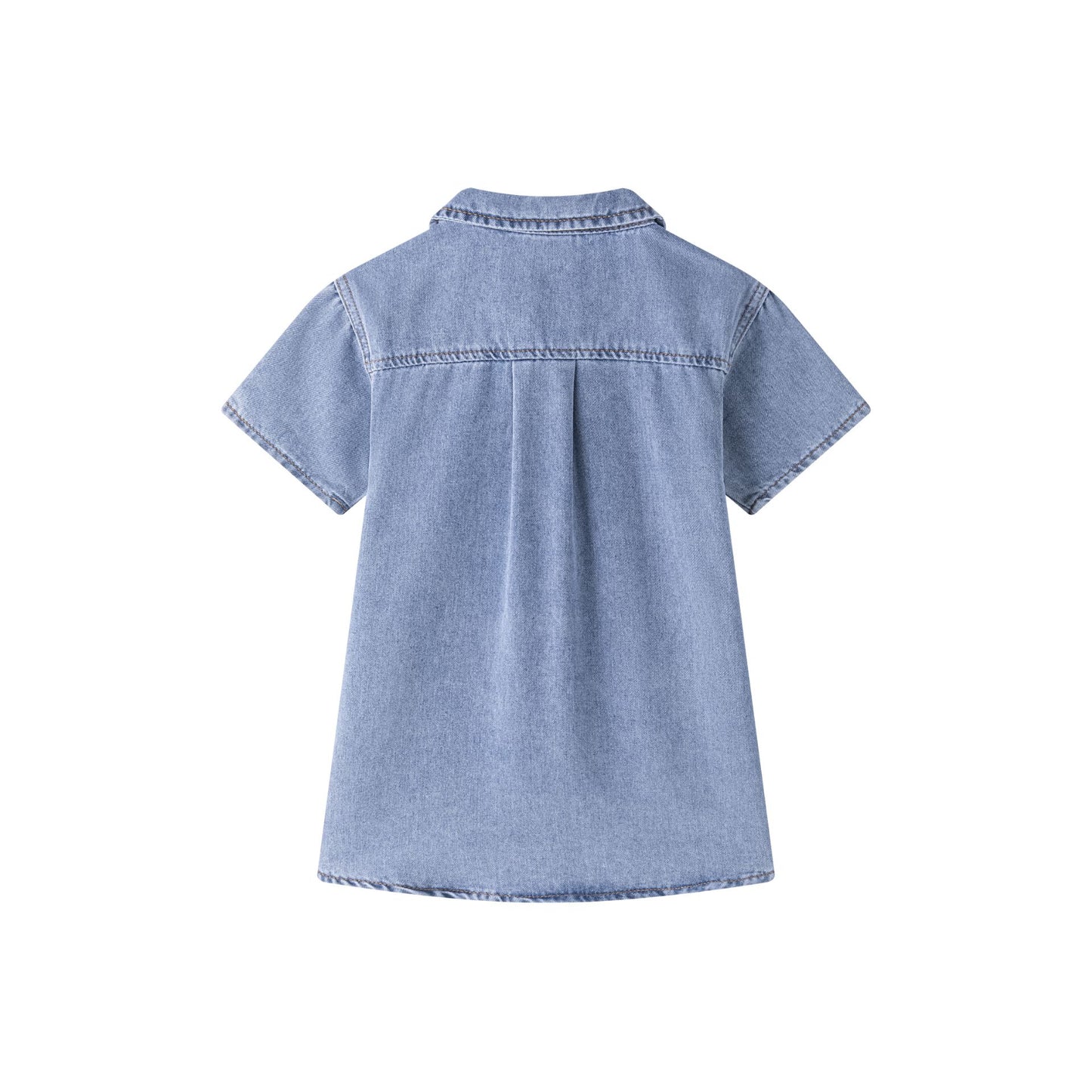 Vestido vaquero niña con dos bolsillos delanteros y cuello volante 3-9 años
