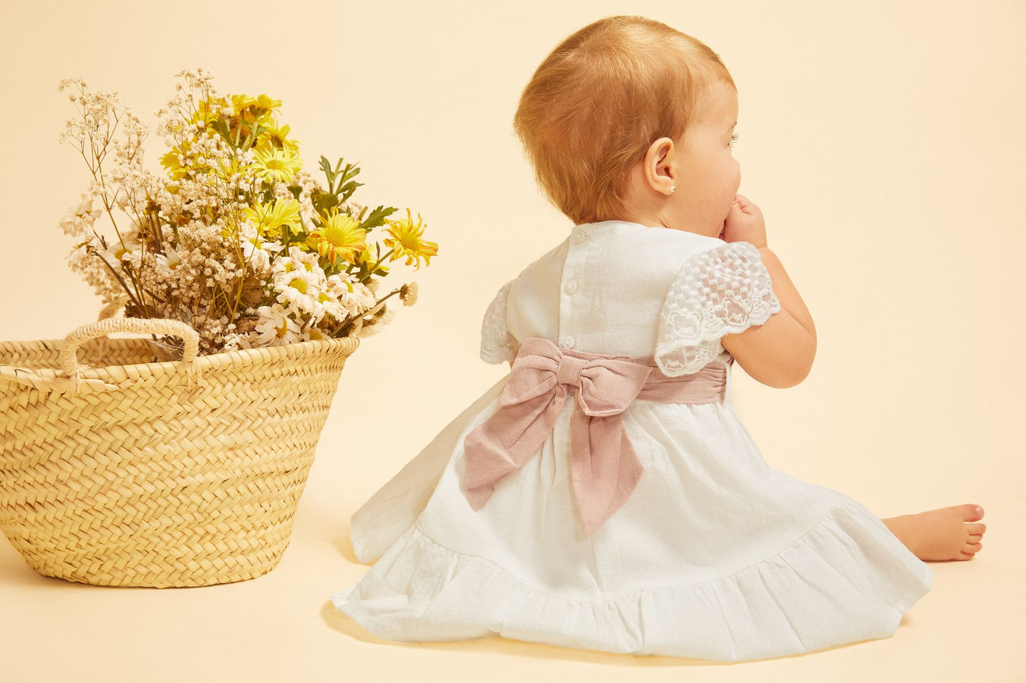 Vestido ceremonia con lazo en la cintura, con braguita a juego 6-24 meses
