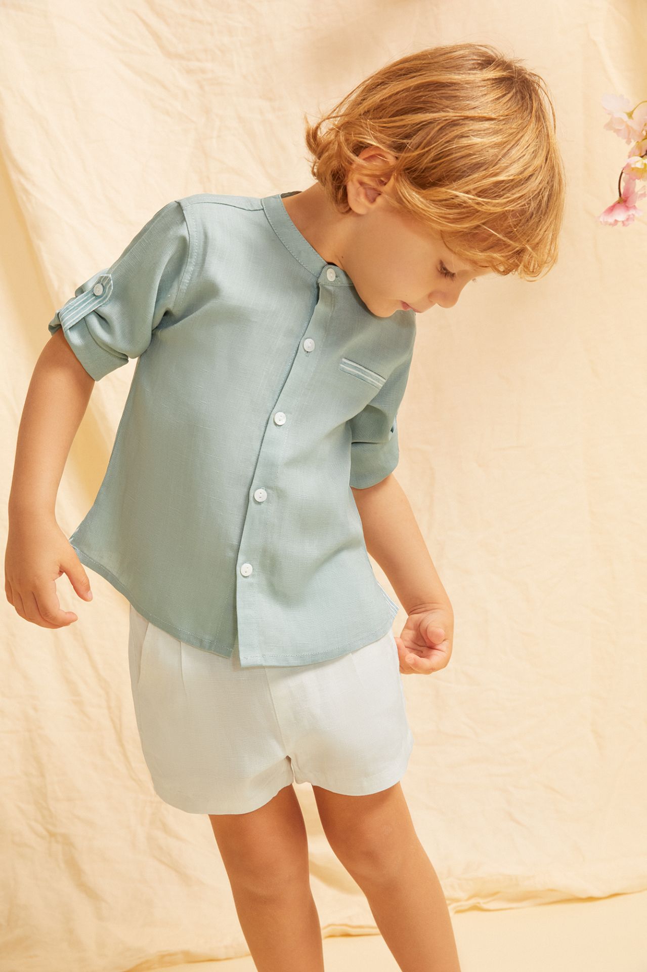 Camisa m/l de vestir lino de niño cuello mao rayas 3-10años