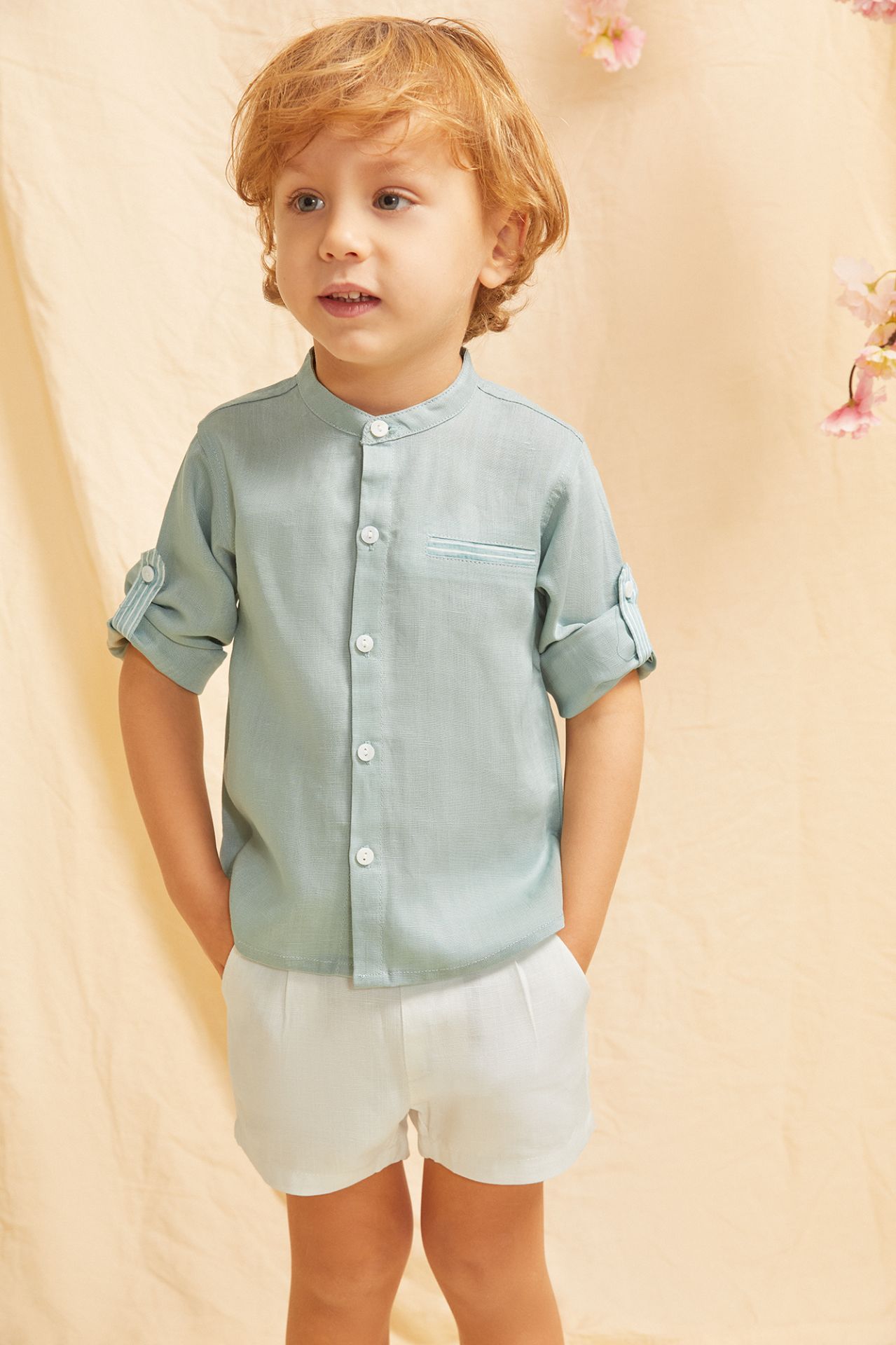 Camisa m/l de vestir lino de niño cuello mao rayas 3-10años