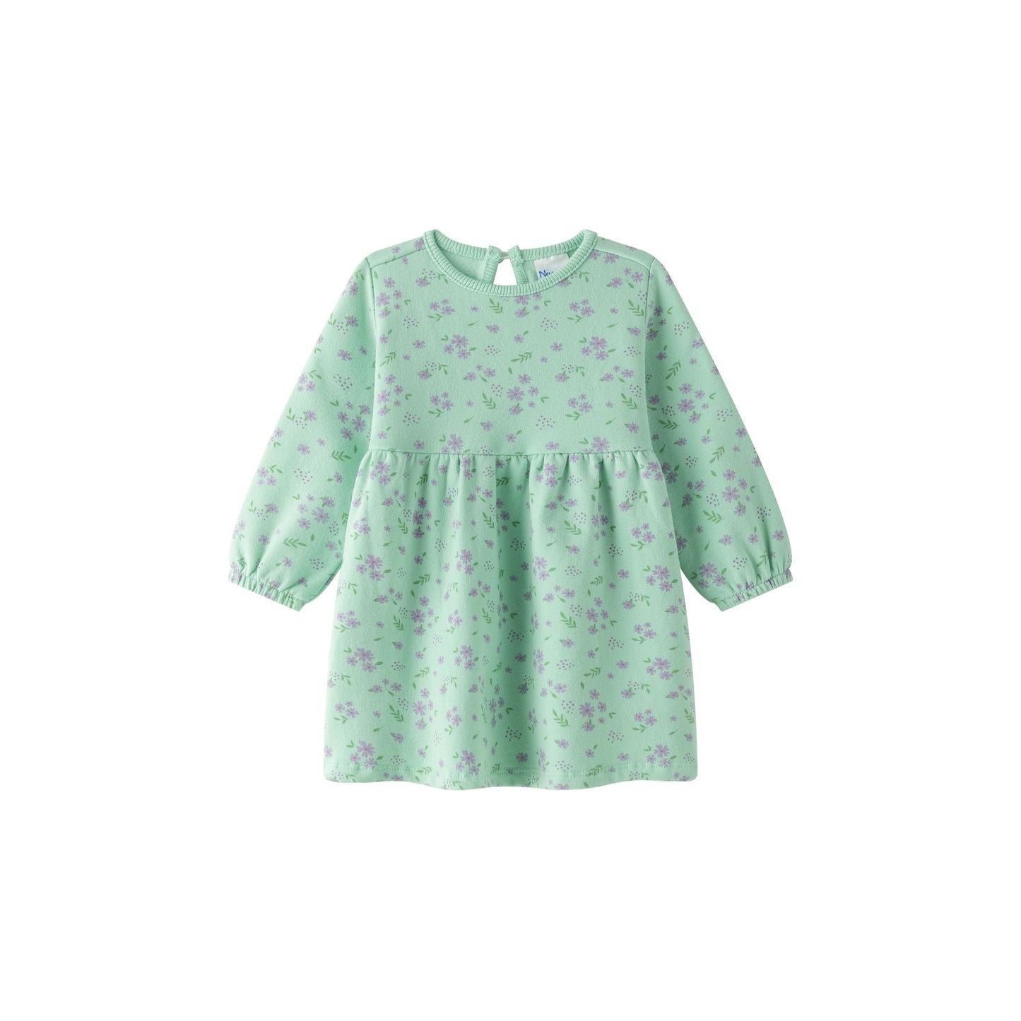 Vestido felpado bebé niña verde manga larga con frunce 🌿👶 - BGI65506