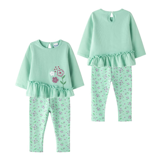 👶🌸 Conjunto bebé niña sudadera + jegging flores | Verde 6-24M - BGI65507