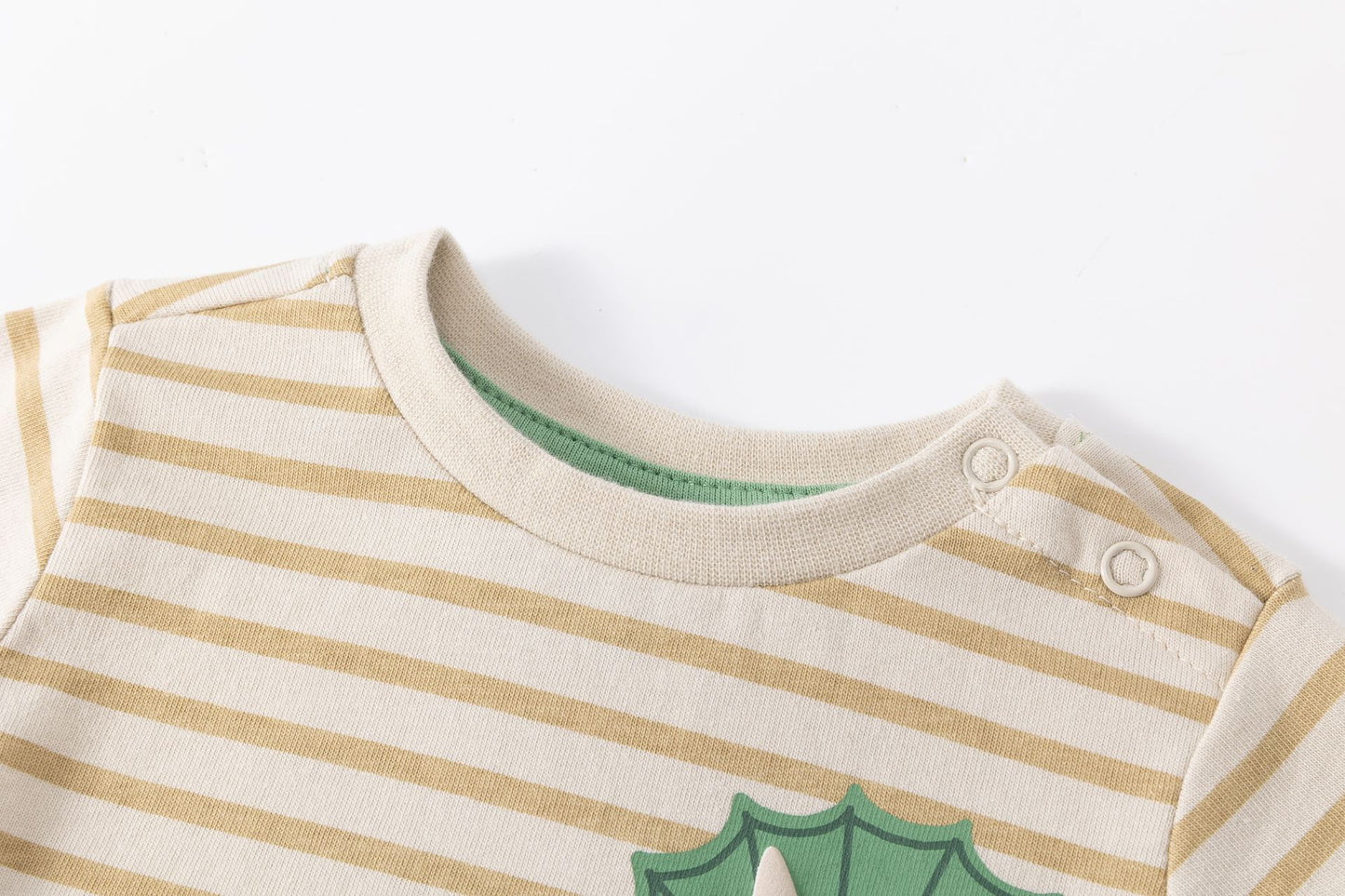 👶👕 Camiseta de rayas camel bebé niño | Bolsillo dino verde 🌿 | 6-24M -BBI65005