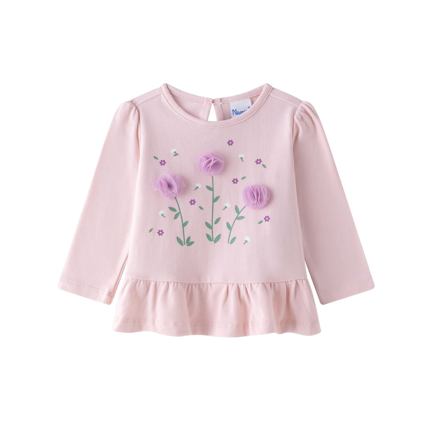 Camiseta bebé niña rosa manga larga con flores glitter y tul 🌸✨ - BGI65515