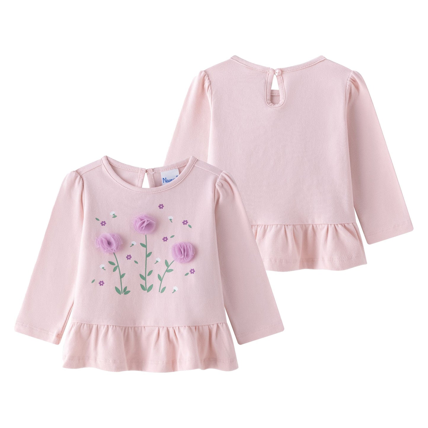 Camiseta bebé niña rosa manga larga con flores glitter y tul 🌸✨ - BGI65515