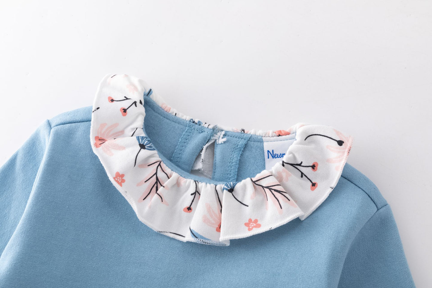 👶💙 Sudadera bebé niña con cuello de flores | Azul 6-24M - BGI65518