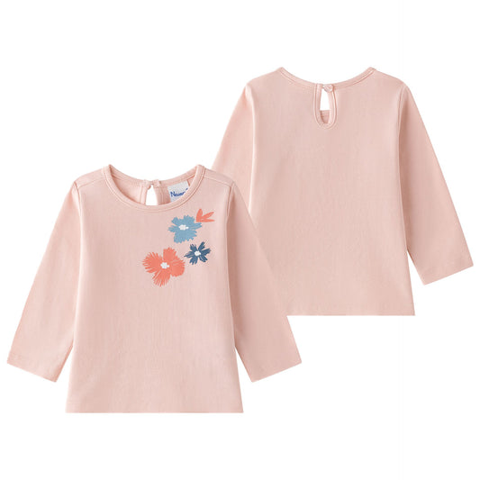 🌺 Camiseta bebé niña manga larga coral con flores | 6-24M - BGI65524