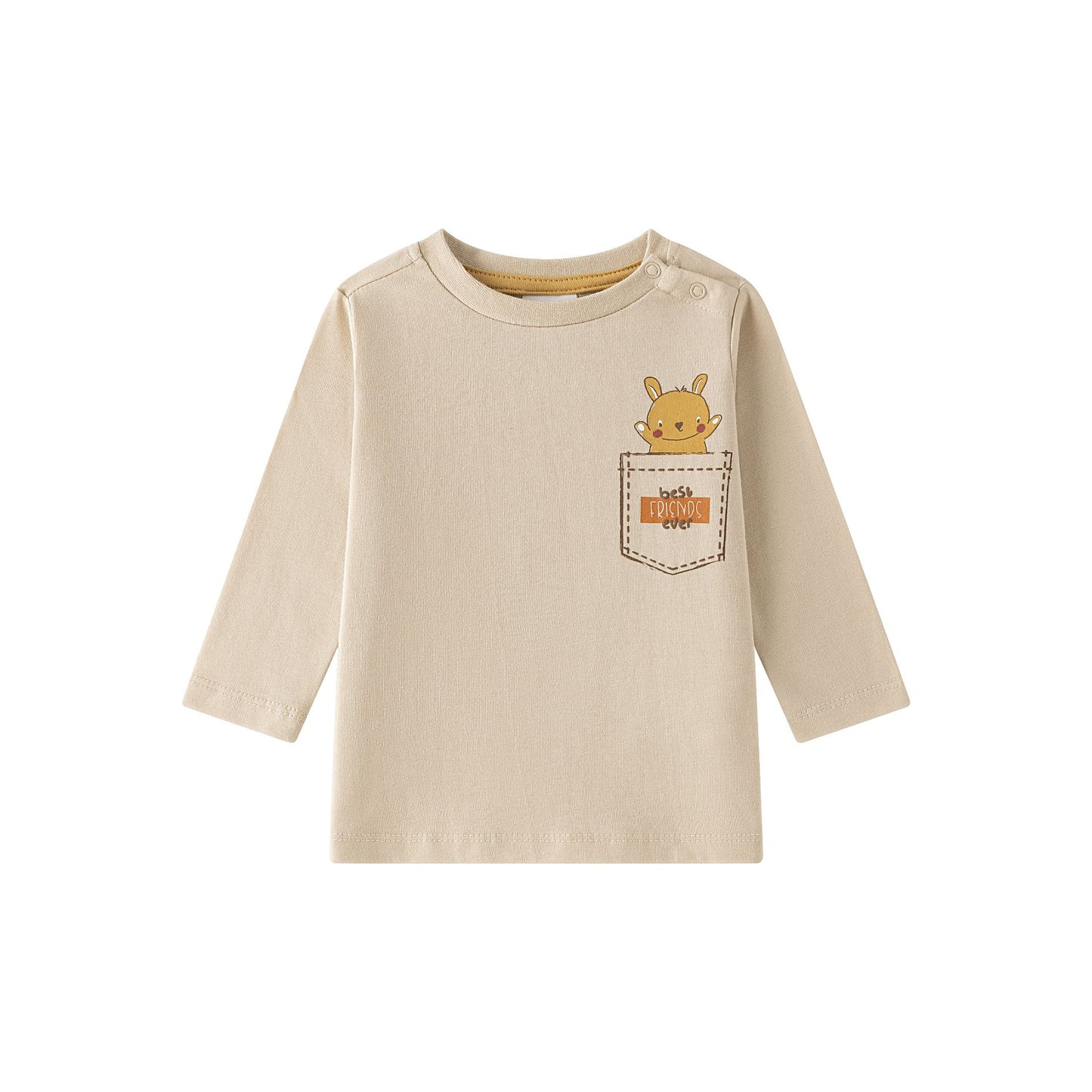 Camiseta Bebé Niño Manga Larga Beige con Animales (6-24M) 🐻🦊