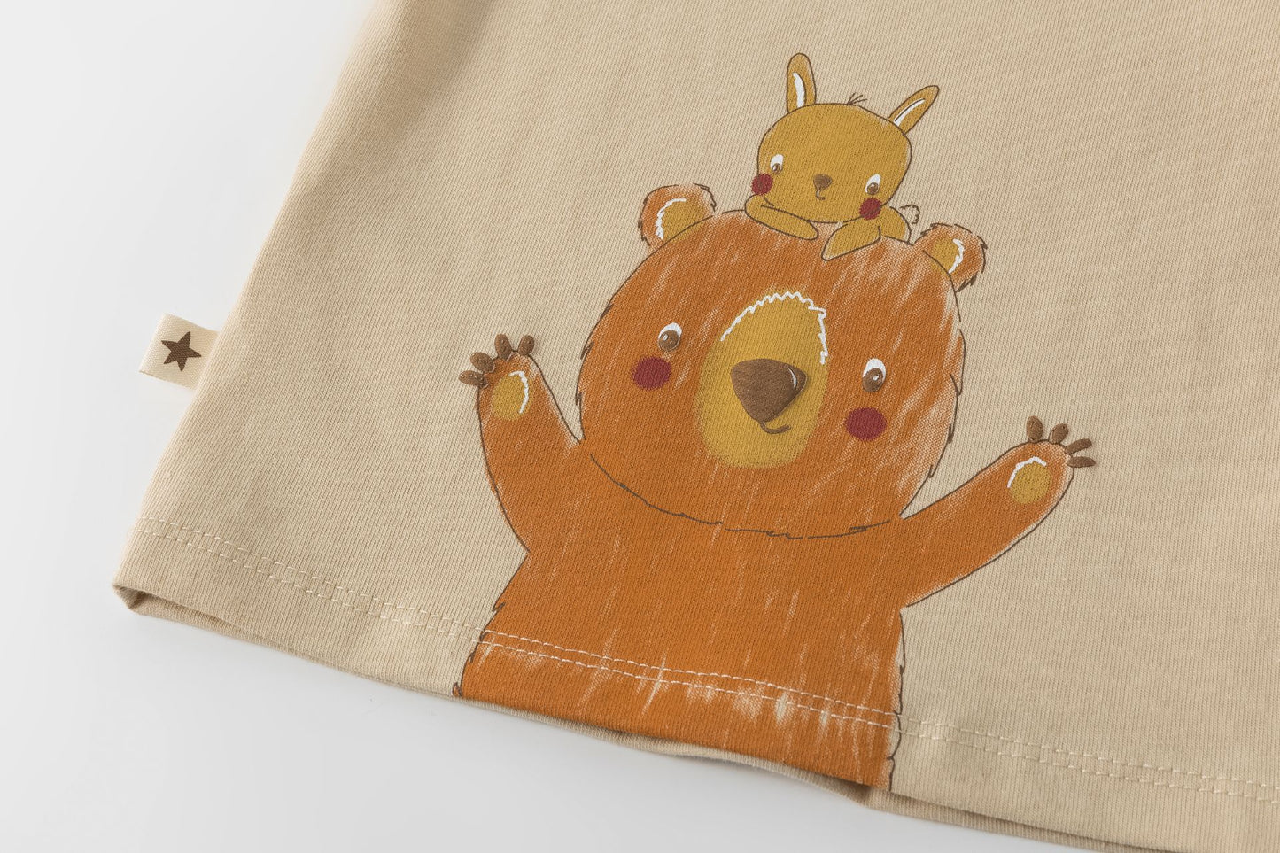 Camiseta Bebé Niño Manga Larga Beige con Animales (6-24M) 🐻🦊