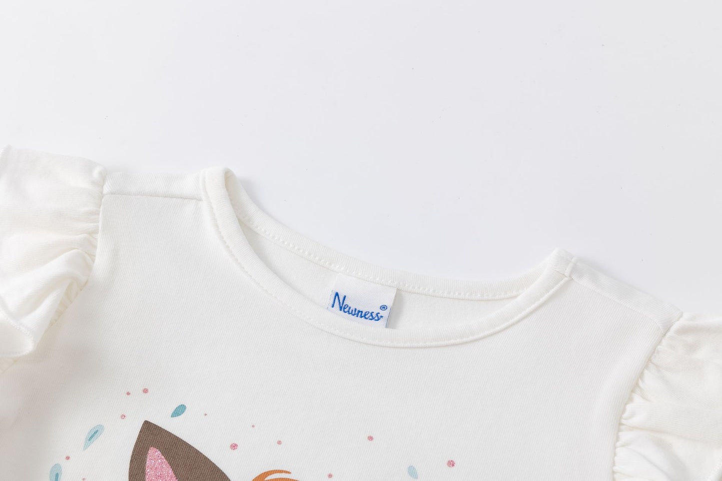 Camiseta Manga Larga Niña – Volantes en Hombros y Zorrito Feliz (2-6 años) 🦊✨