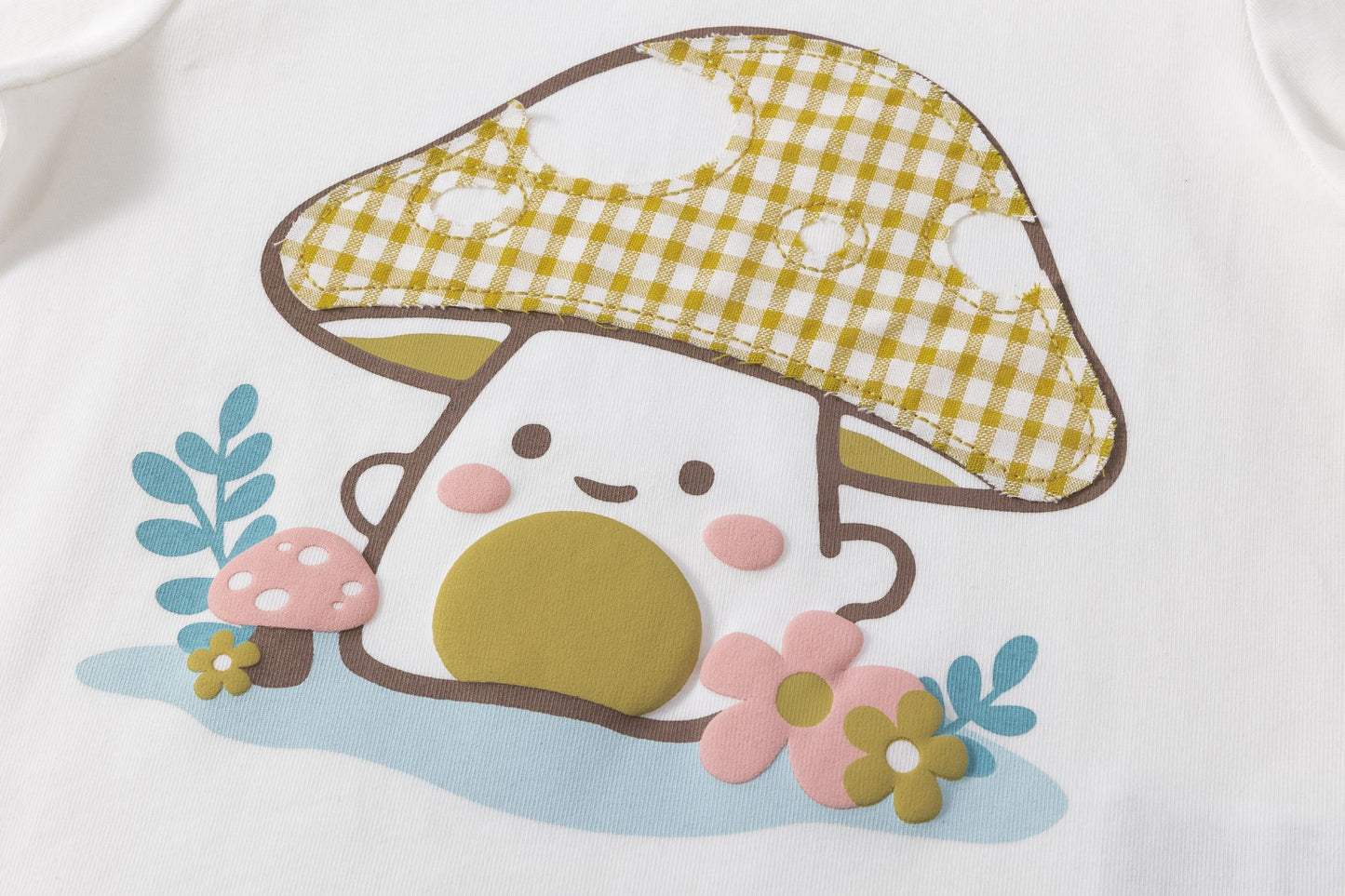 Camiseta Manga Larga Niña – Puños Elásticos y Parche de Cuadros (2-6 años) 🍄✨