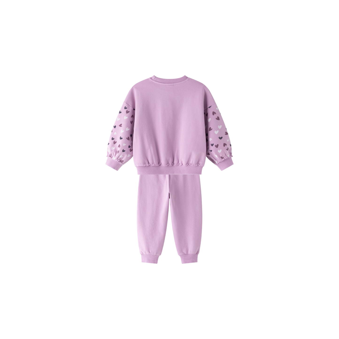 Conjunto niña sudadera y pantalón morado con apliqué de corazones | 2-6 años