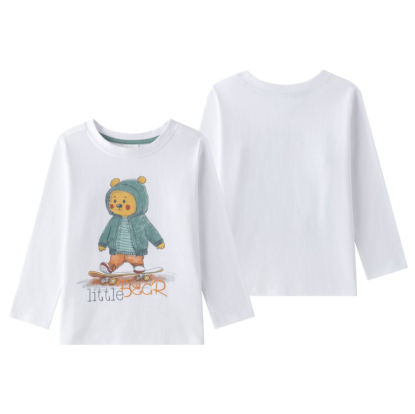 Camiseta niño manga larga blanca con gráfico de ositos | 2-6 años