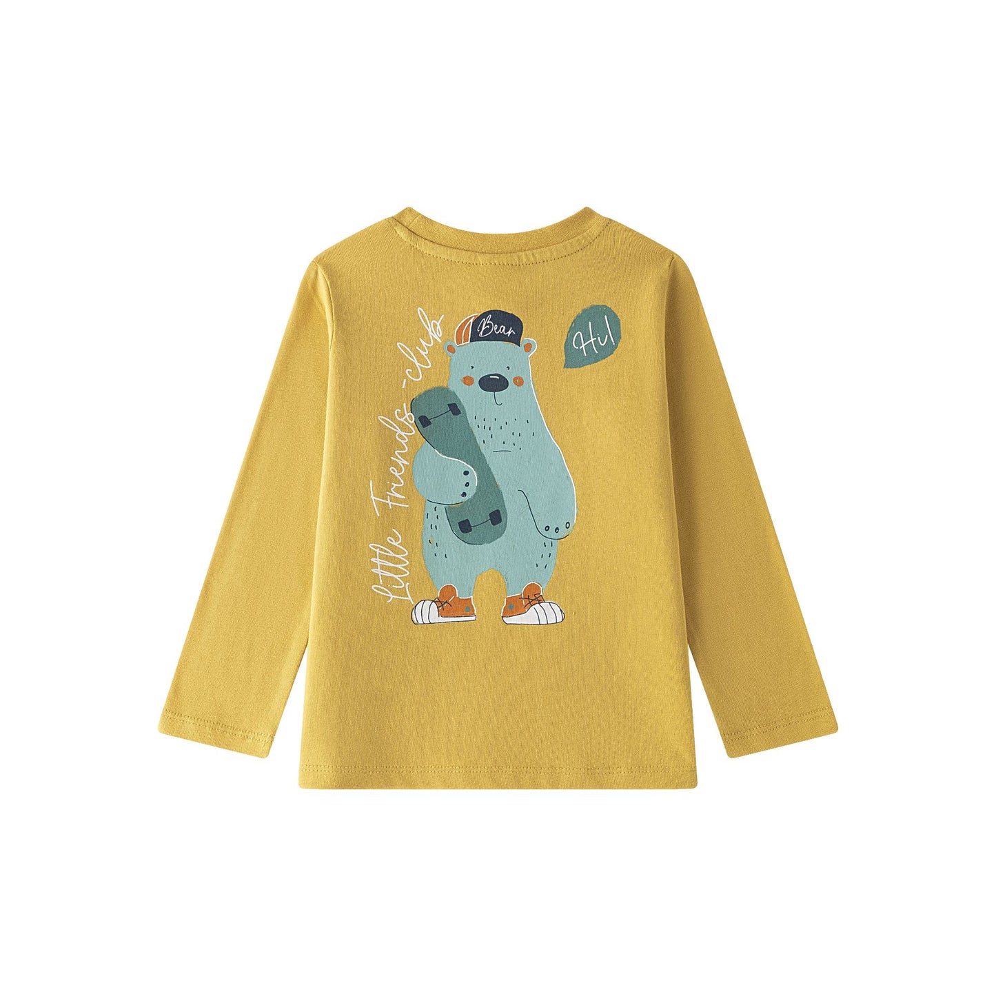 Camiseta niño manga larga mostaza con gráfico de ositos | 2-6 años
