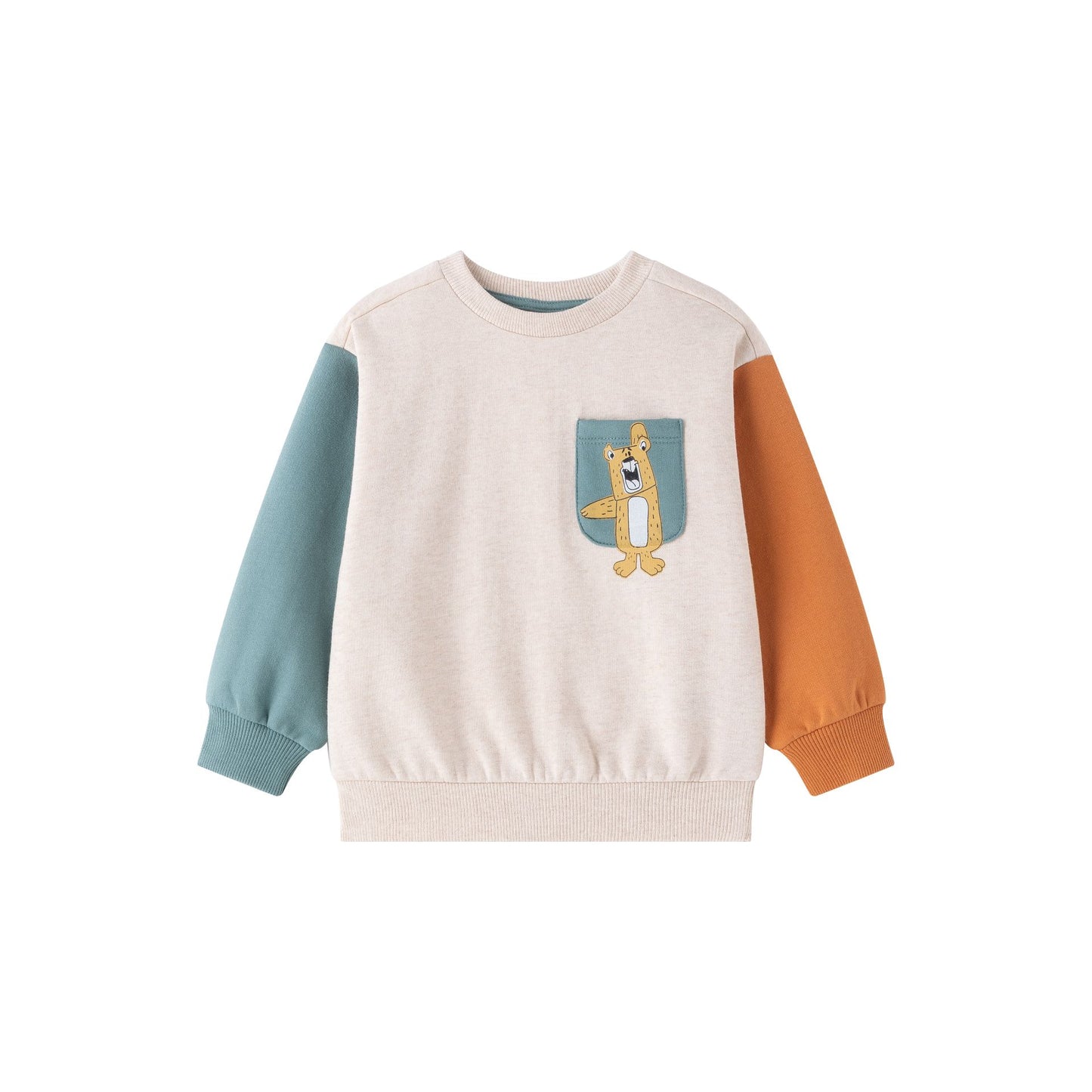 Sudadera niño felpa beige con gráfico de animal y bolsillo | 2-6 años