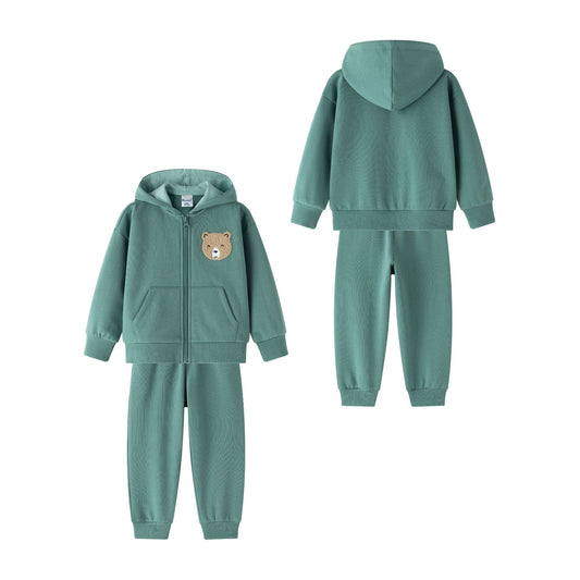Conjunto bebé niño chaqueta con capucha y pantalón felpa verde | 2-6 años