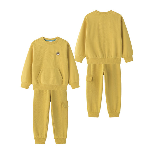Conjunto bebé niño sudadera y pantalón felpa mostaza | Comodidad y estilo 2-6 años