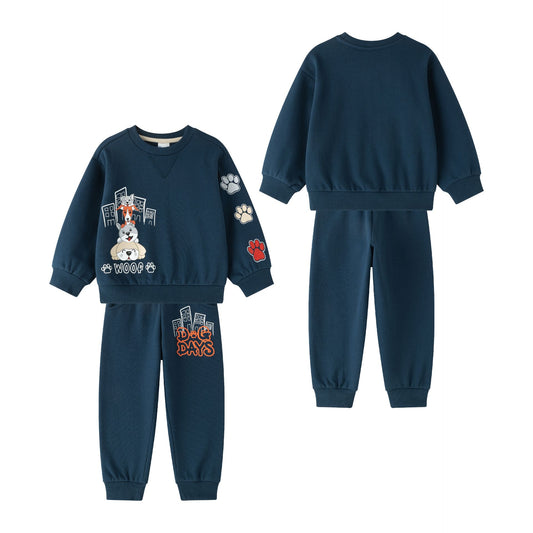 Conjunto bebé niño sudadera perrito y pantalón largo felpa perchada | Marino | 2-6 años