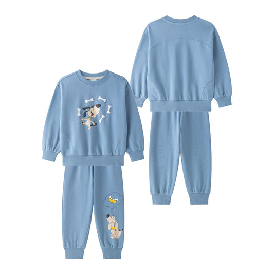 Conjunto bebé niño sudadera y pantalón felpa rizo perrito | Azul claro | 2-6 años