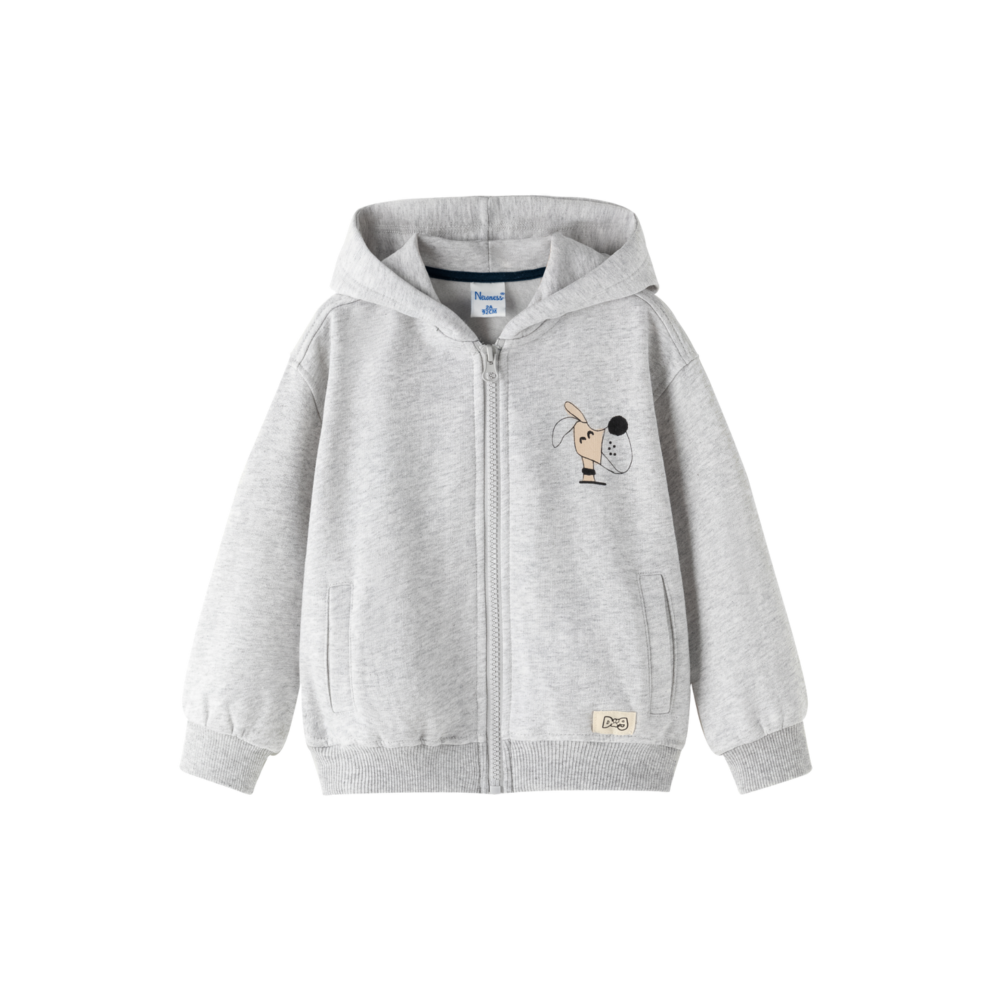 Chaqueta niño felpa gris claro con capucha y gráfico animal | 2-6 años