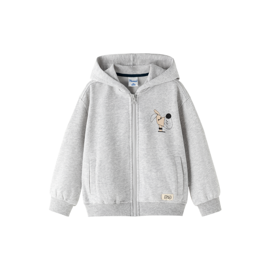 Chaqueta niño felpa gris claro con capucha y gráfico animal | 2-6 años