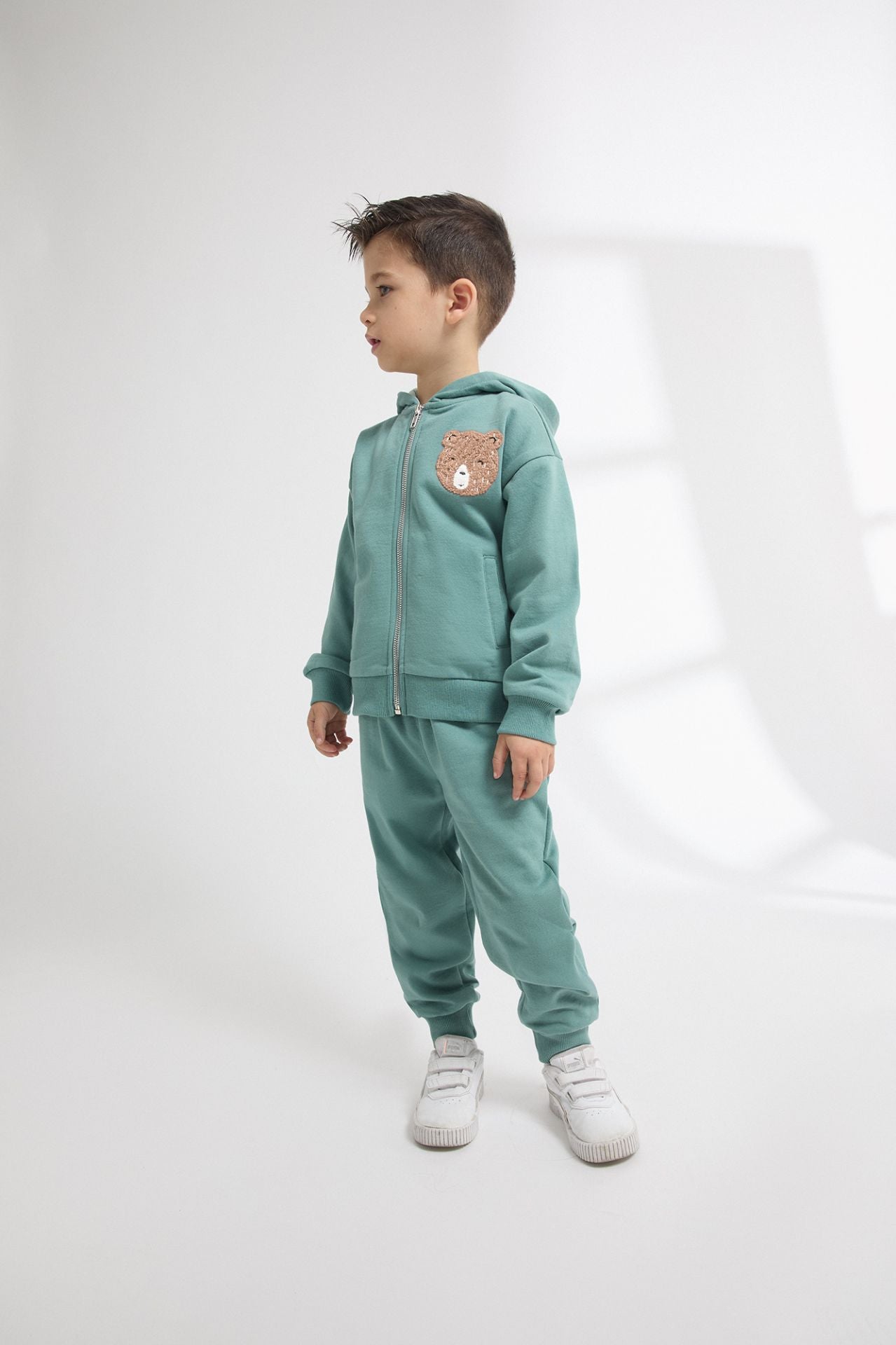 Conjunto bebé niño chaqueta con capucha y pantalón felpa verde | 2-6 años