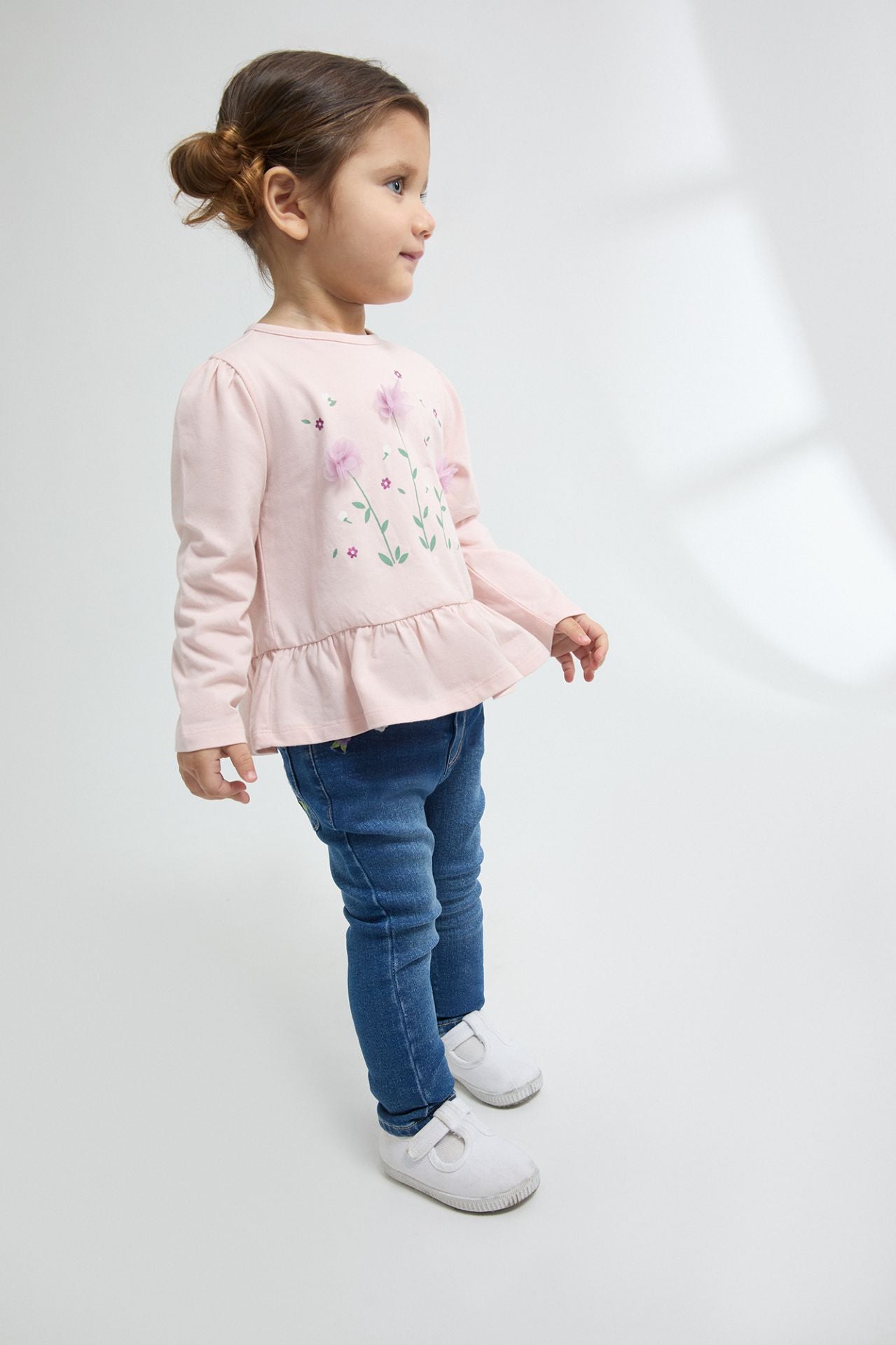 Camiseta bebé niña rosa manga larga con flores glitter y tul 🌸✨ - BGI65515