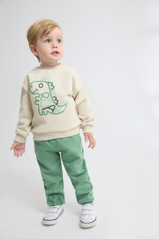 🦖👶 Conjunto bebé niño sudadera + pantalón dinos | Beige/Verde 6-24M -BBI65012