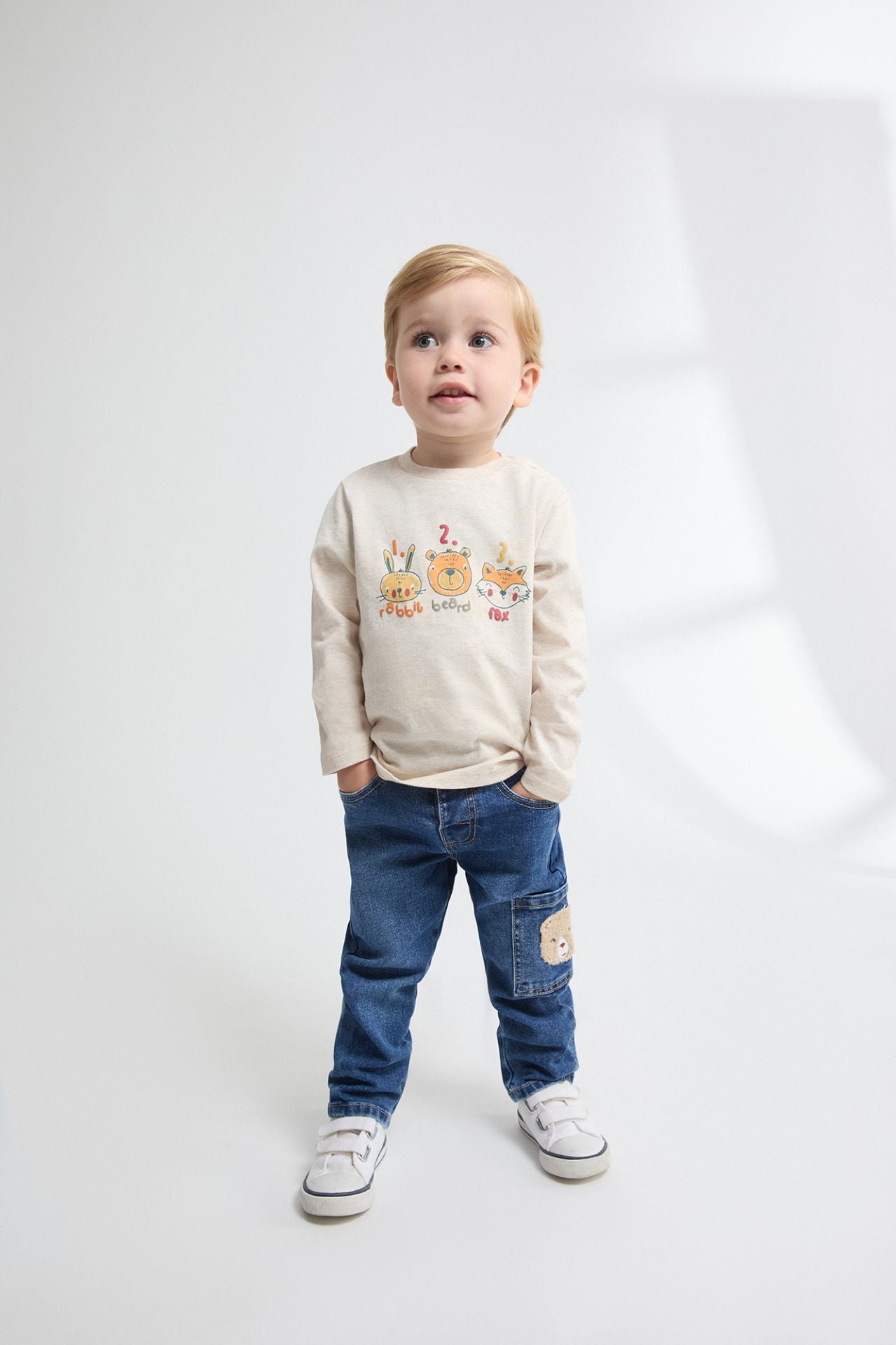 Camiseta Bebé Niño Manga Larga Beige con Animales del Bosque 🌳🦊 (6-24M) BBI65027
