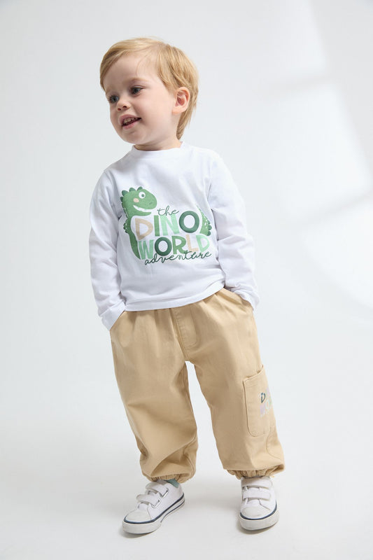 👶🦖 Camiseta bebé niño manga larga con dino | Blanco | 6-24M - BBI65008