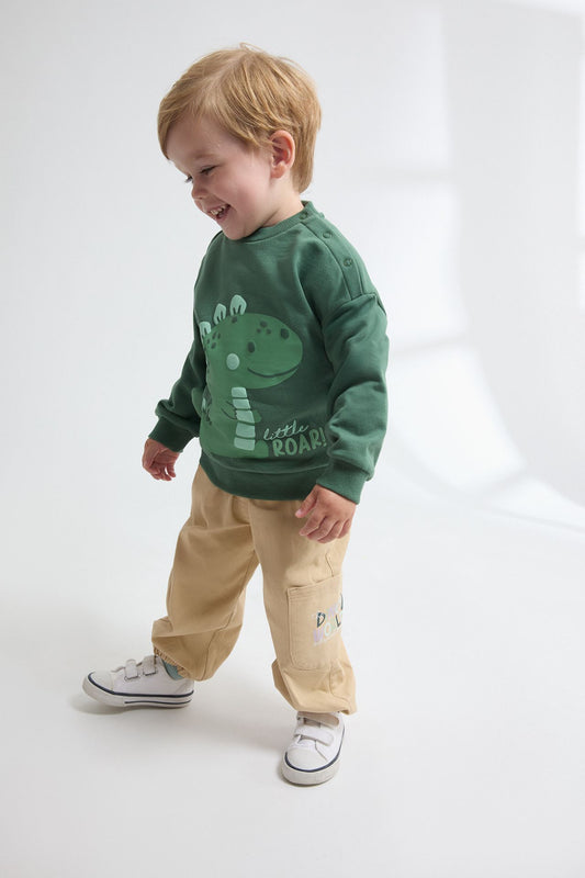 🦖👶 Sudadera perchada bebé niño manga larga | Verde 6-24M- BBI65002
