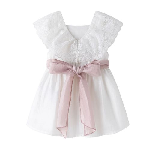 Vestido de Ceremonia Bebé con Encaje y Lazo