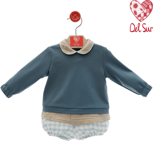 Conjunto bebé niño celeste empolvado | Familia Ovillo Del Sur 🧸