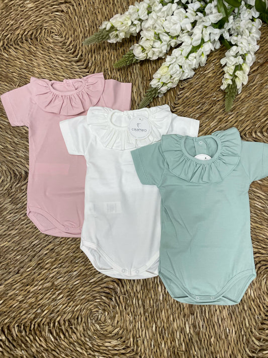 Body Calamaro Manga Corta con Cuello Volante – Algodón 100% (1-36 meses)