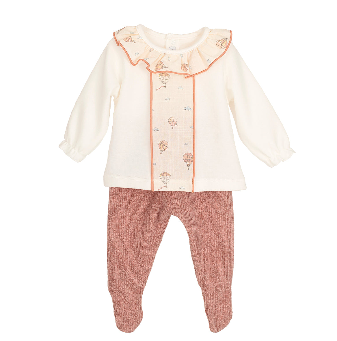 Conjunto Polaina Anemoi Rosa Calamaro | Primera Puesta Bebé 0-6 Meses 100% Algodón