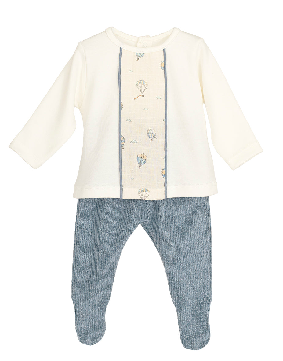 Conjunto Polaina Anemoi Azul Calamaro | Primera Puesta Bebé 0-6 Meses 100% Algodón