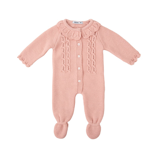 Pelele enterizo + capota bebé niña Babidú Aurora – Punto lana rosa | Tallas 0-12 meses
