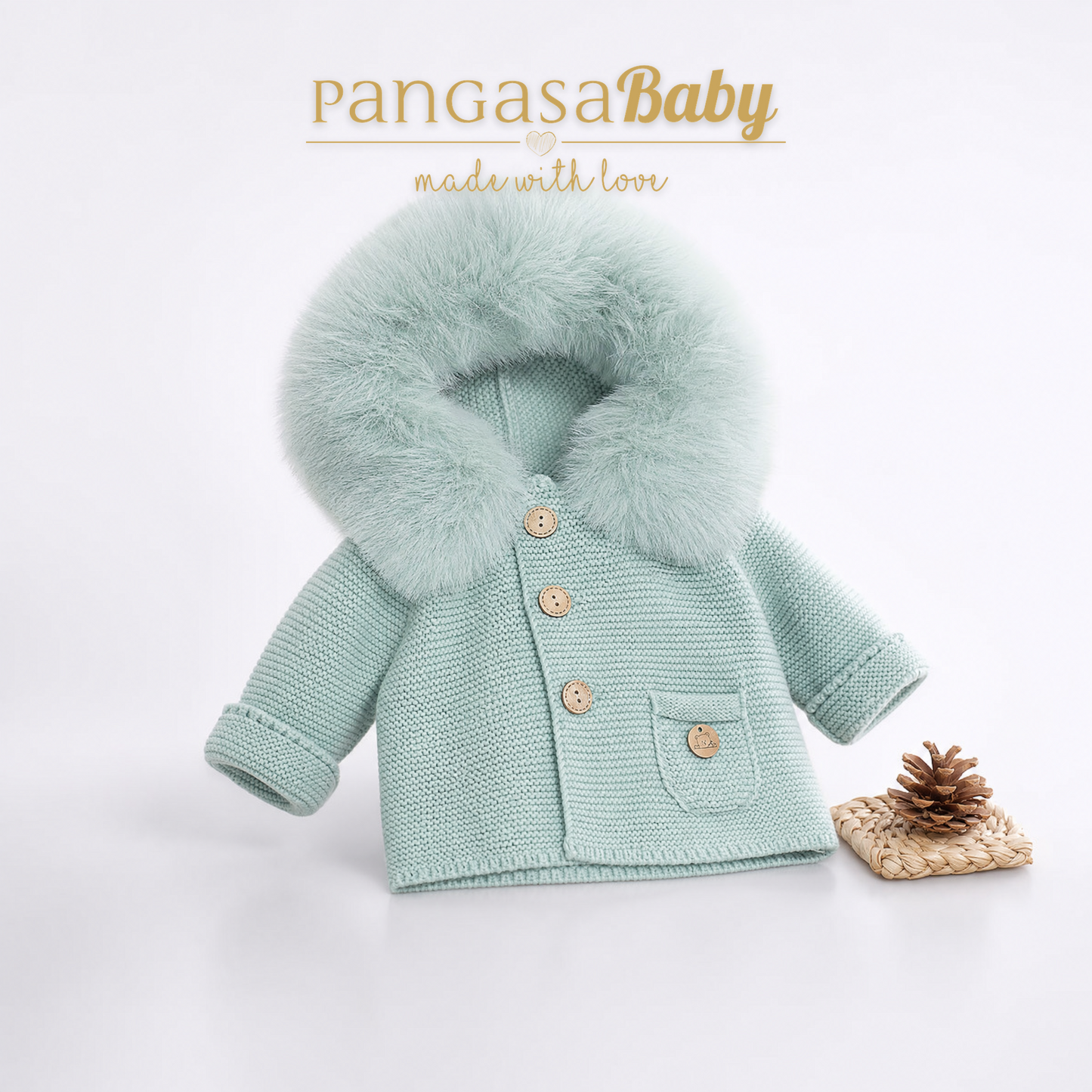 Trenka Luxury Pelo Verde Mint natural Pangasa Baby 💚 Abrigo elegante y suave para tu peque