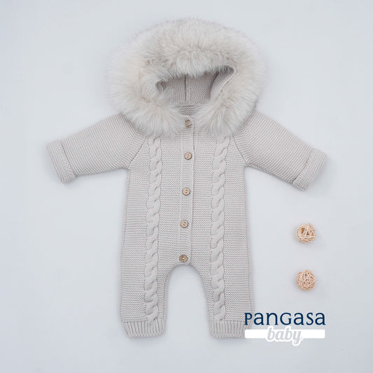 Buzo Bebé Ochos Color Arena con Capucha Desmontable 0-12 Meses | Pangasa