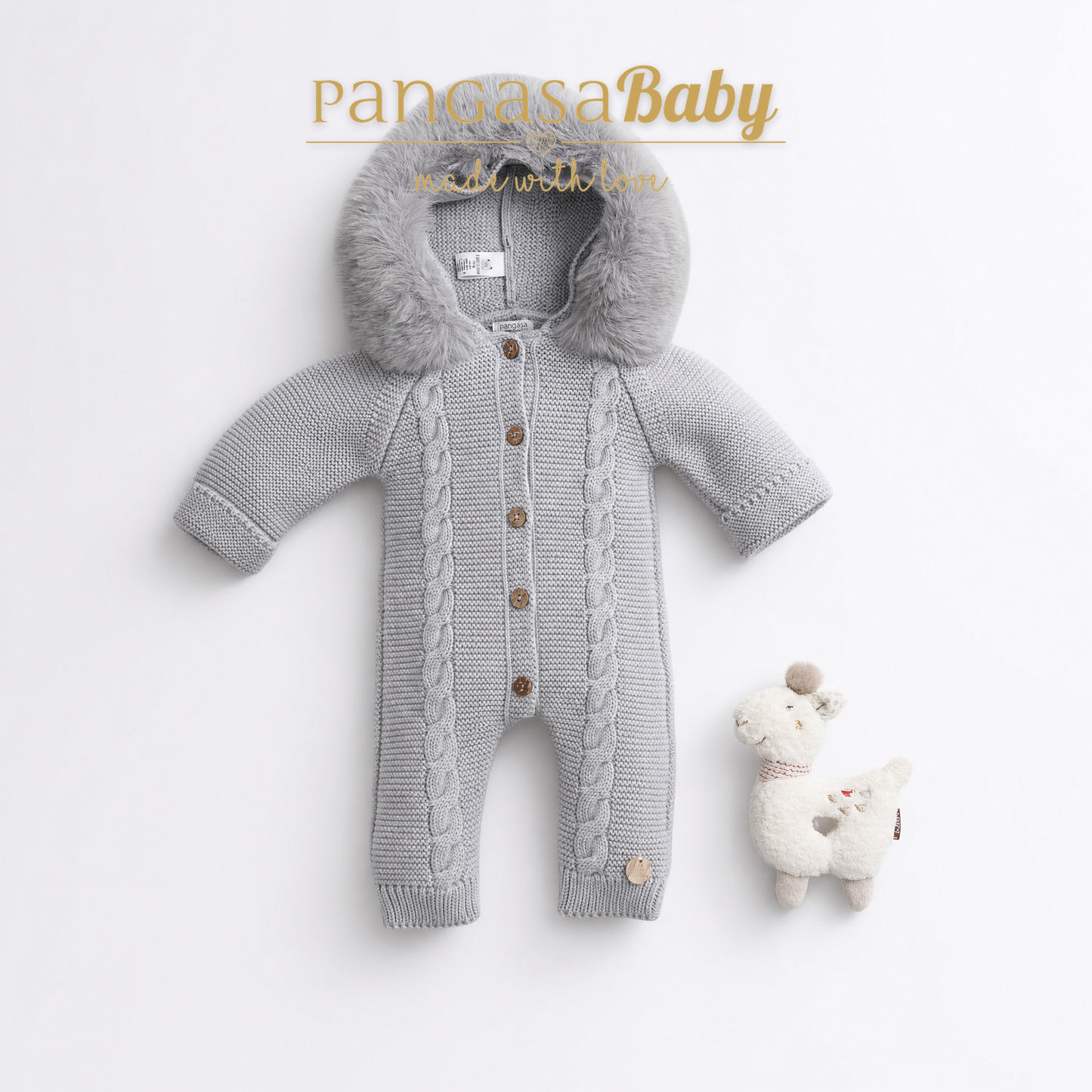 Buzo Bebé Ochos Color Gris con Capucha Desmontable 0-12 Meses | Pangasa