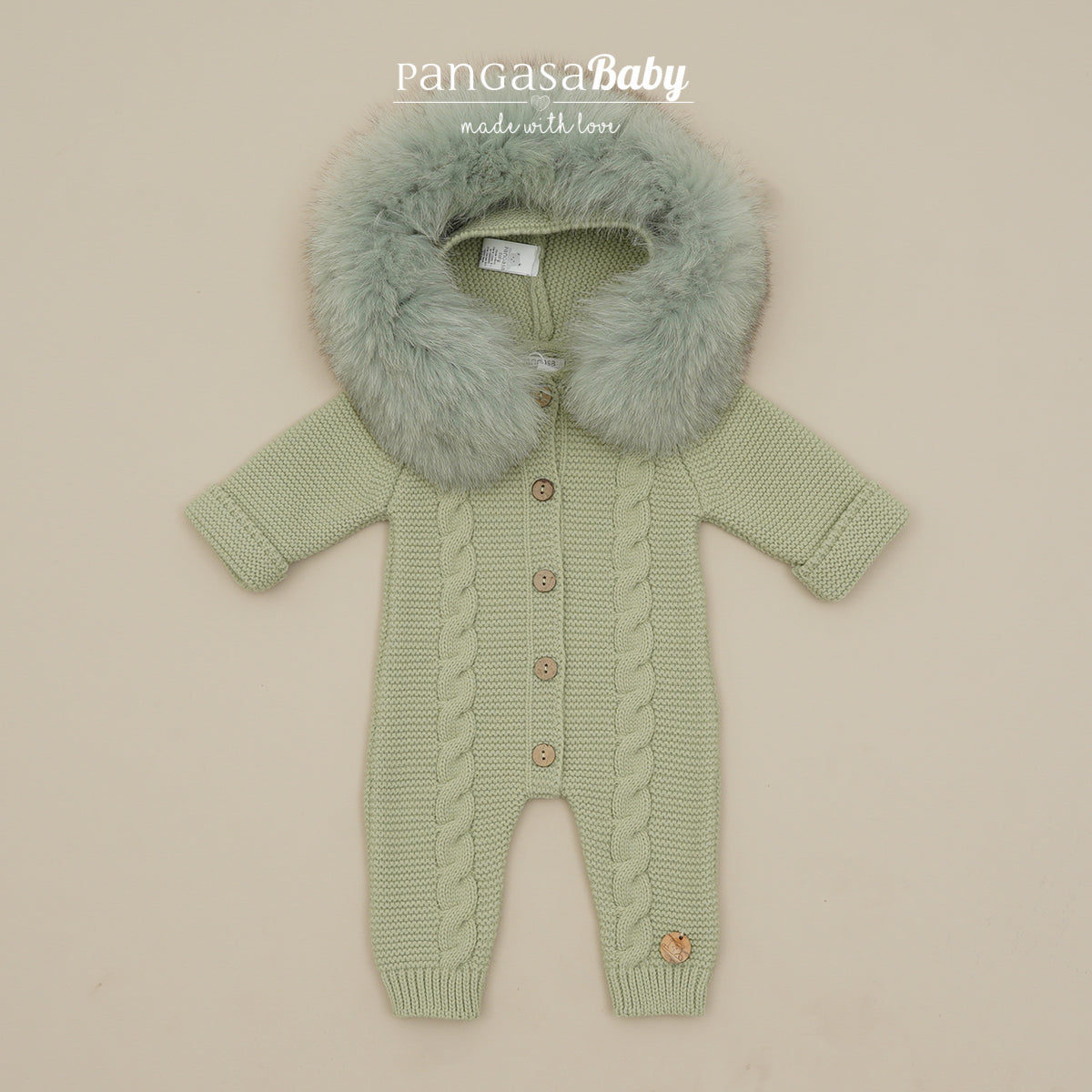 Buzo Bebé Ochos Color Verde Hoja con Capucha Desmontable 0-12 Meses | Pangasa