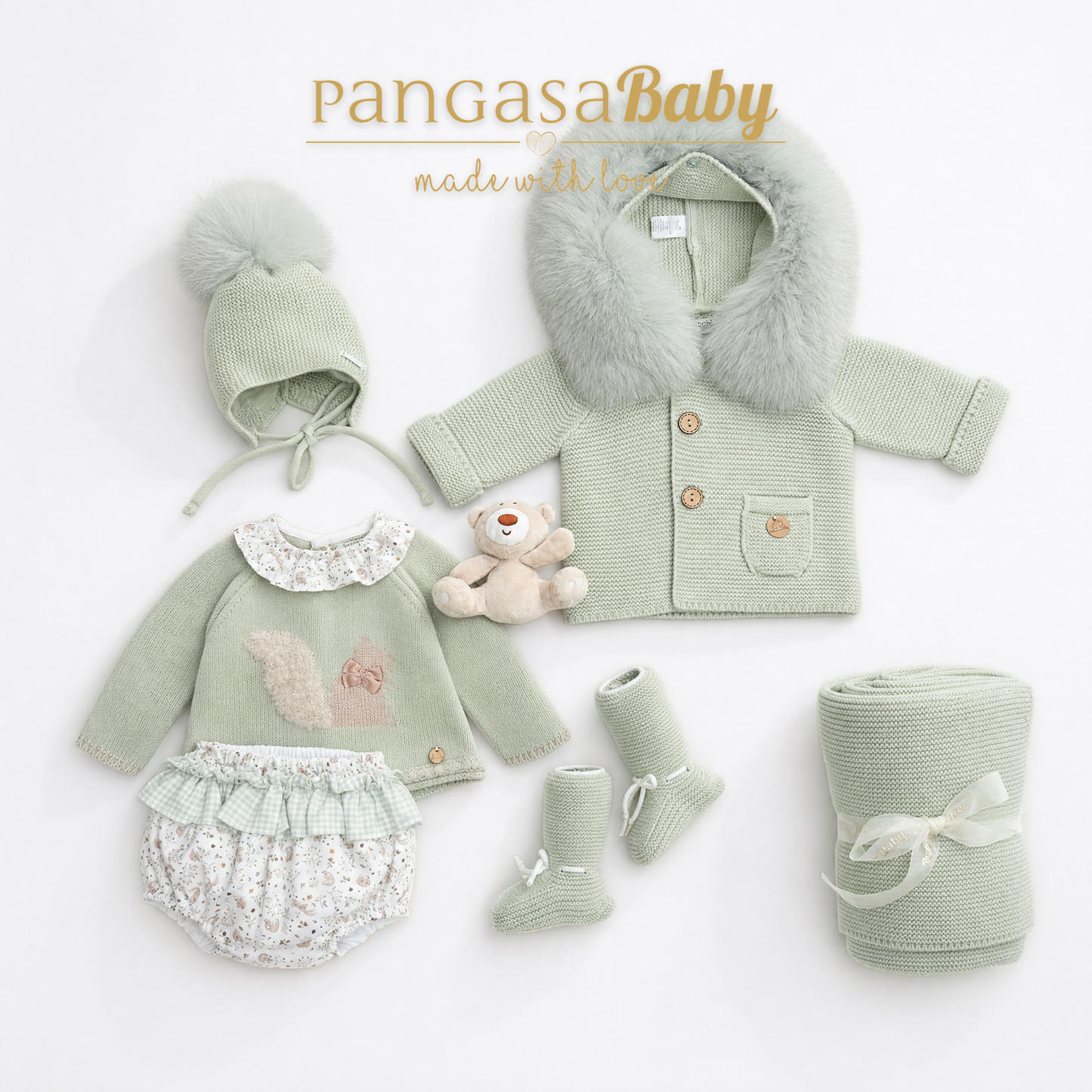 Conjunto Braguita Ardilla Pangasa Verde Hoja | Tallas 3 a 24 meses