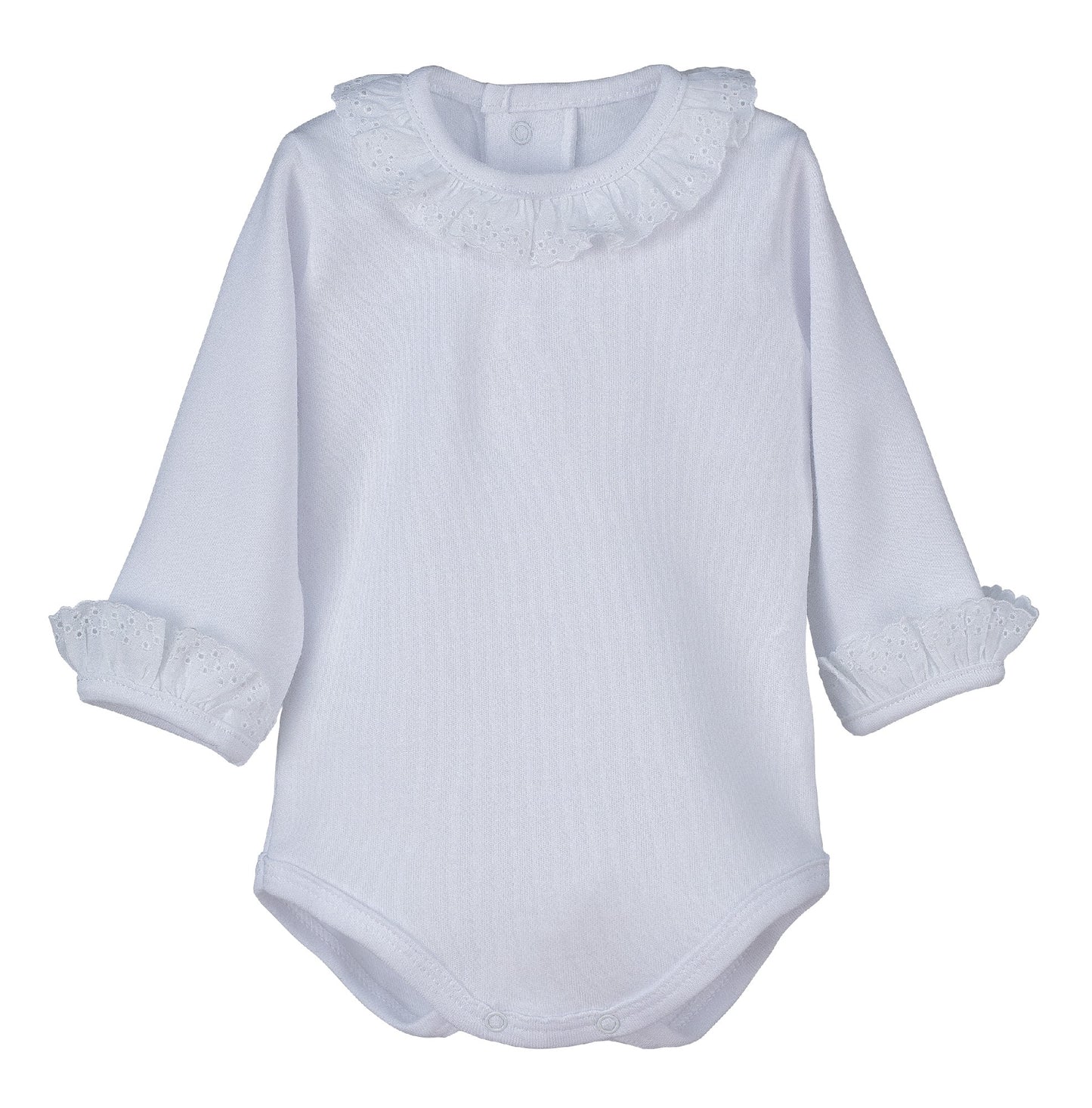 Body bebé Puntilla Man 🤍 cuello volante con puntilla | Calamaro | 100% algodón | Tallas 0-24M