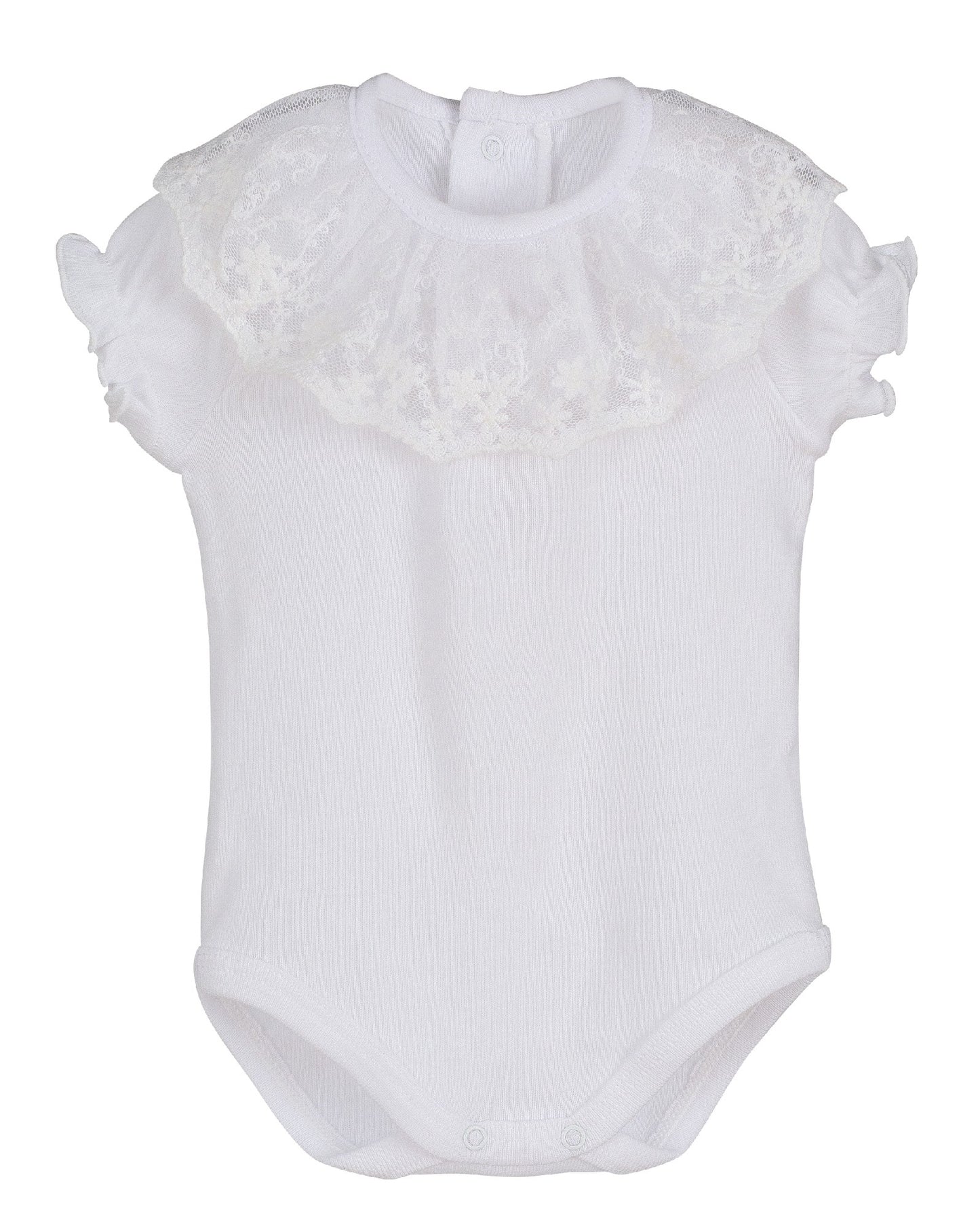 Body bebé Tully Calamaro con cuello de tul y encaje – Blanco o crudo